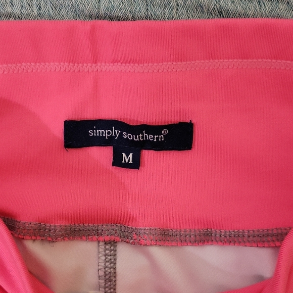 Simply Southern Pink And Gray Floral Leggings Sz M , Athleisure, Yoga - Picture 2 of 8